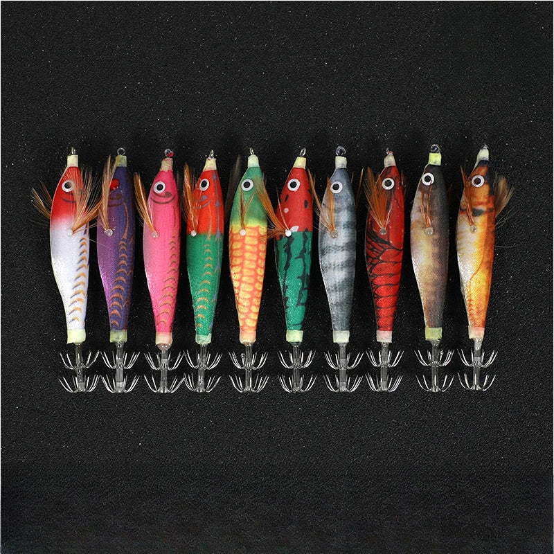 Wood Shrimp Squid Lure Set with Luminous Beads