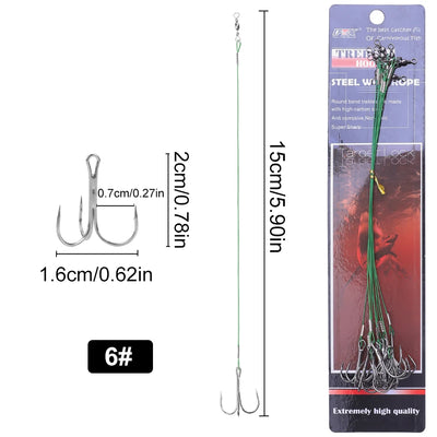 Steel Treble Hooks with Wire for Carp and Bass