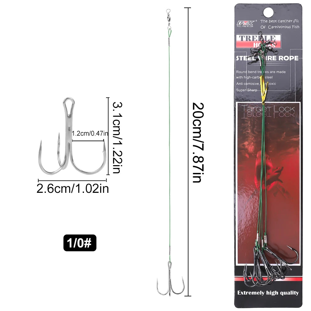 Steel Treble Hooks with Wire for Carp and Bass