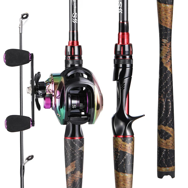 Sougayilang Fishing Set 1.98m Carbon Fiber Casting Rod and 19+1BB Baitcasting Reel Max Drag 15kg All for Fishing Tools Pesca