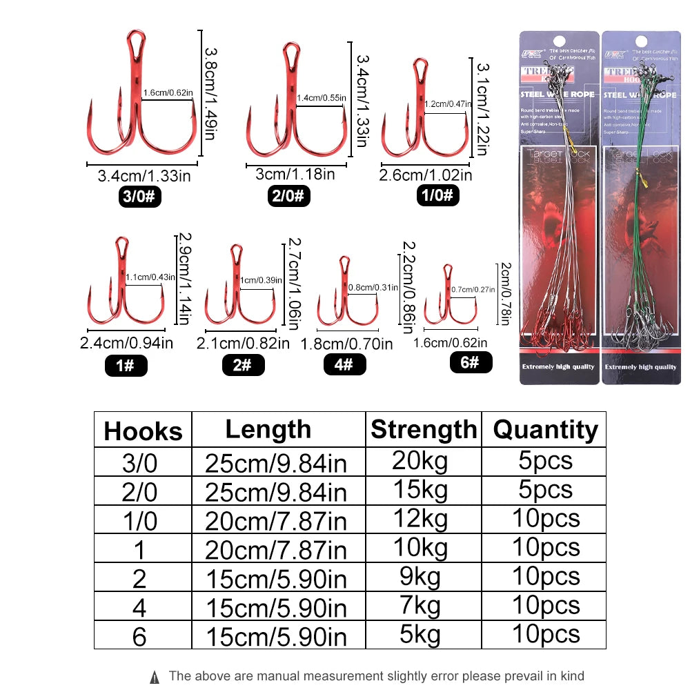 Steel Treble Hooks with Wire for Carp and Bass