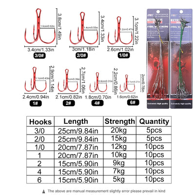 Steel Treble Hooks with Wire for Carp and Bass