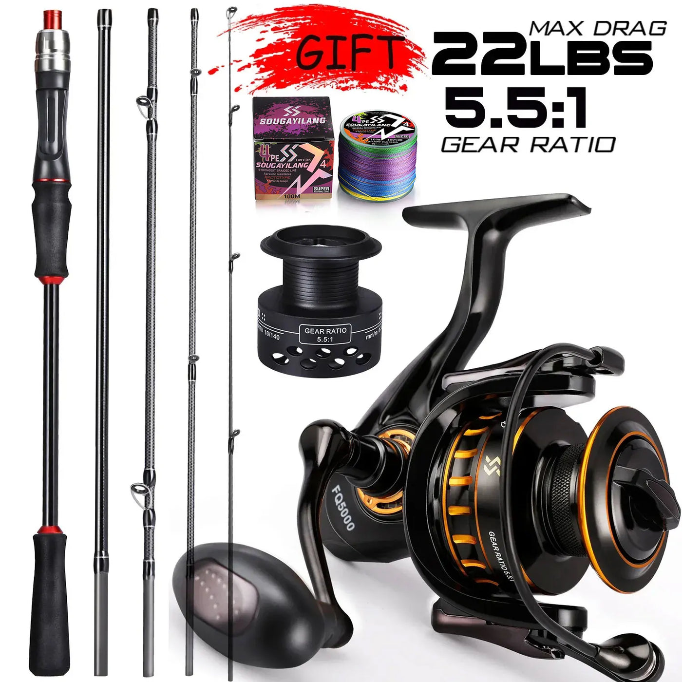 Ultralight Carbon Spinning Rod and Reel Combo