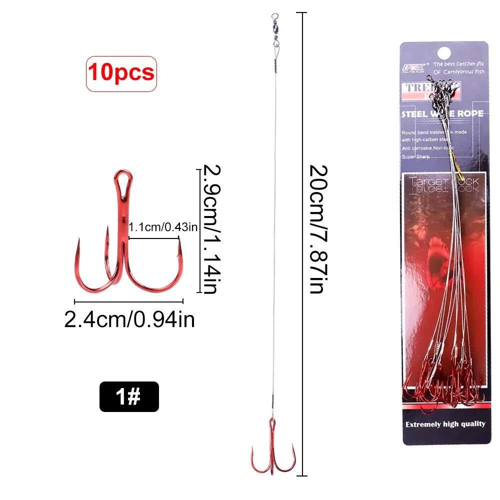 Steel Treble Hooks with Wire for Carp and Bass