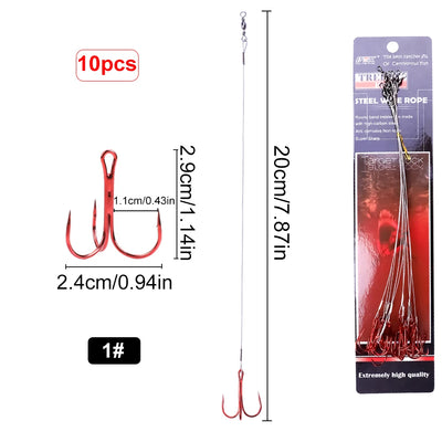 Steel Treble Hooks with Wire for Carp and Bass